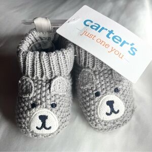 🧸 Carter's Knitted Gray Bear Booties for Newborn